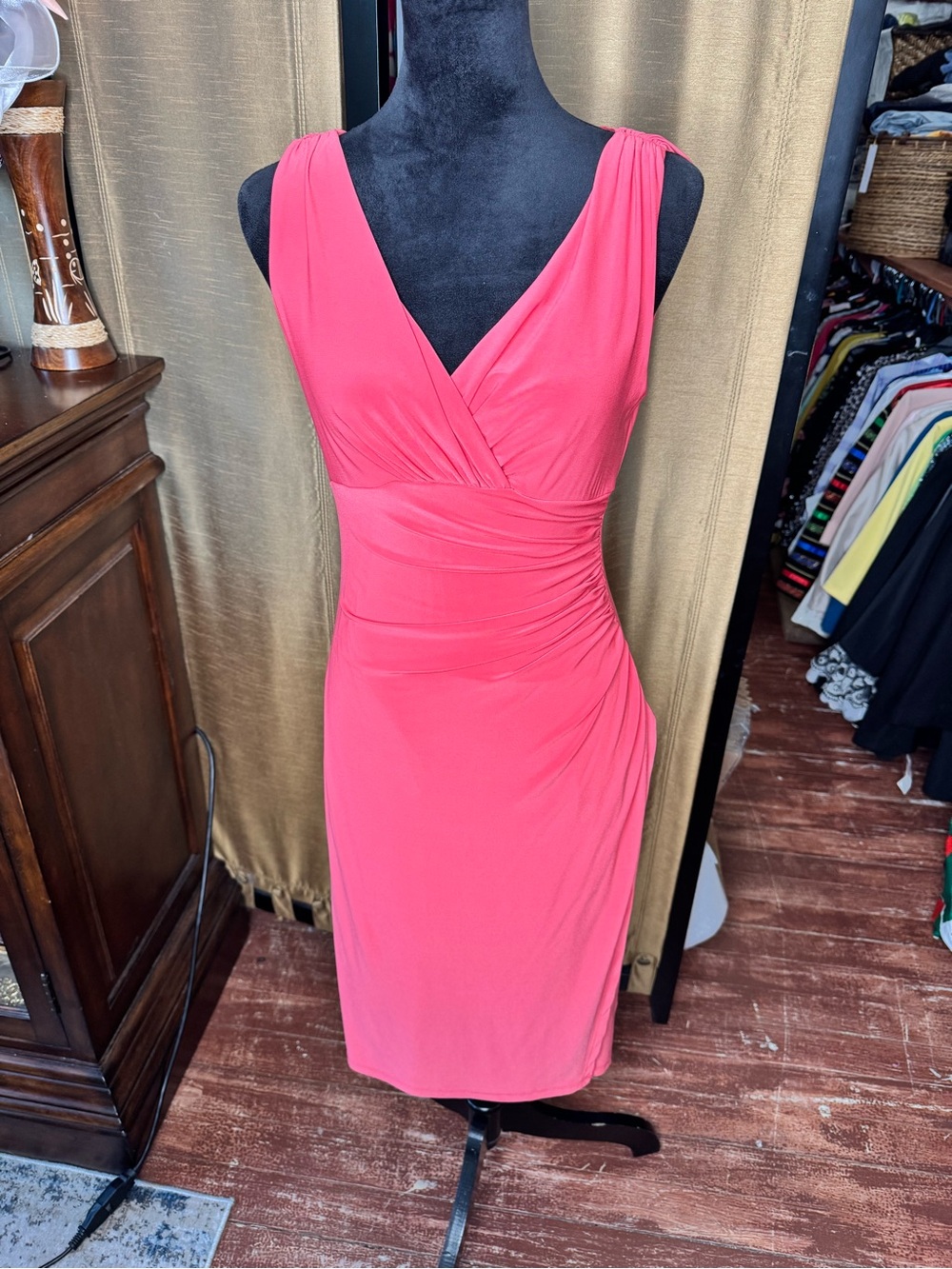 American Living Red Ruched Wrap Cocktail Dress - Picture 8 of 8
